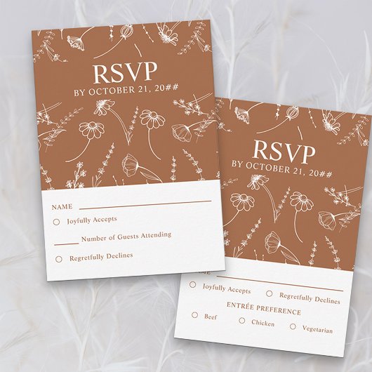 Verbrand Sinaasappel Wildflower Schets Bruiloft En RSVP Kaartje