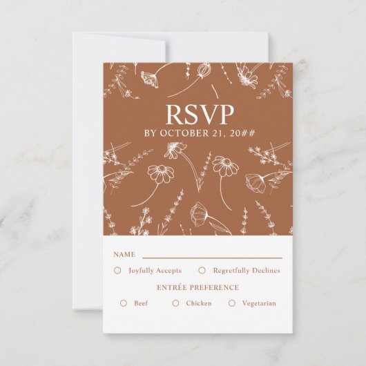 Verbrand Sinaasappel Wildflower Schets Bruiloft En RSVP Kaartje (Voorkant)