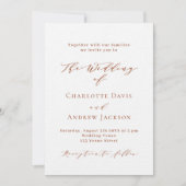 Verbrand sinaasappel wit script modern luxe bruilo kaart (Voorkant)