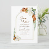 Verbrand Sinaasappel Witte Bloemboog Save the Date (Staand voorkant)