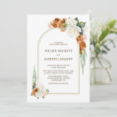 Verbrand Sinaasappel Witte Rose Bloemenboog bruilo Kaart (Staand voorkant)