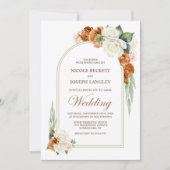 Verbrand Sinaasappel Witte Rose Bloemenboog bruilo Kaart (Voorkant)