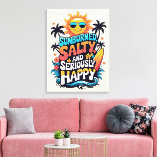 Verbrand, Zout en Gelukkig – Retro Strand Vibe Canvas Afdruk