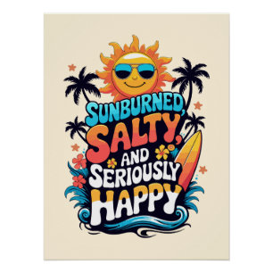 Verbrand, Zout en Gelukkig – Retro Strand Vibe Perfect Poster