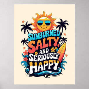 Verbrand, Zout en Gelukkig – Retro Strand Vibe Poster
