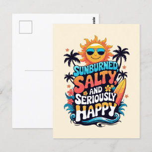Verbrand, Zout en Gelukkig – Retro Strand Vibes Briefkaart