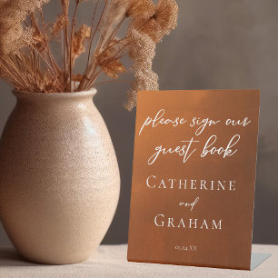 Verbrandd Oranje Boho Wedding Guest Book Pedestal Reclamebord Met Voetstuk