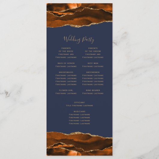 Verbrandd Oranje goudblauw marineverbinden Programmakaart (Achterkant)