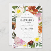 Verbrandd Sinaasappel, blush roze en White Floral  Kaart (Voorkant)