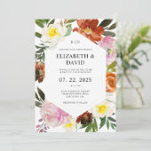 Verbrandd Sinaasappel, blush roze en White Floral  Kaart (Staand voorkant)