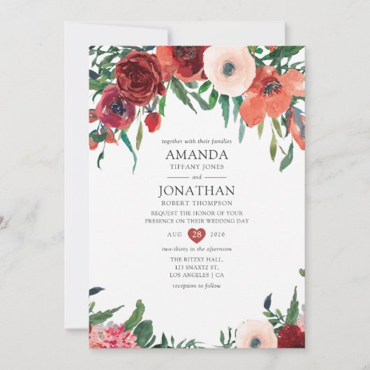 Verbrandd Sinaasappel en blush Floral Wedding Kaart (Voorkant)