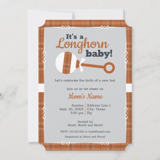 Verbrandd Sinaasappel Pset Rattle Longhorn Baby sh Kaart (Voorkant)