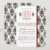 Verbrandde  Damask 18e Birthday Party Kaart (Voorkant / Achterkant)