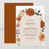 Verbrandde Oranje Arch Terracotta Floral Rust Wedd Kaart (Voorkant / Achterkant)