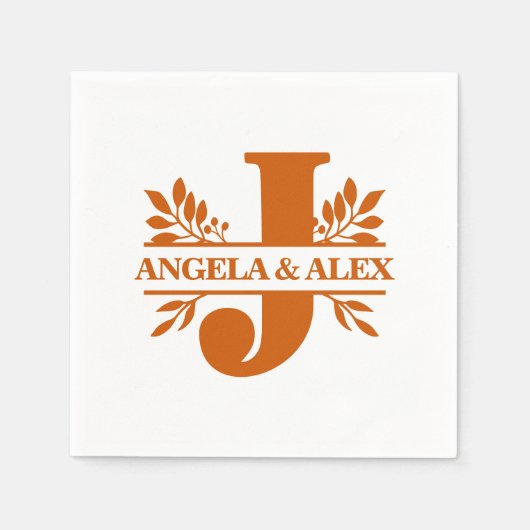 Verbrandde Oranje bladeren van Floral Split Monogr Servet (Voorkant)