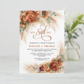 Verbrandde oranje bloemen pampas eucalyptus die we kaart (Staand voorkant)