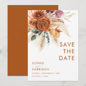 ?Verbrandde Oranje Boho Pampas Grass sparen de dat Kaart (Voorkant / Achterkant)