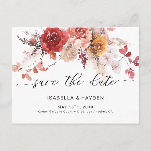 Verbrandde Oranje Boho Pampas Terracotta sparen de Aankondigingskaart (Voorkant)