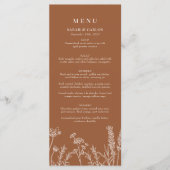 Verbrandde Oranje Boho Wildflower Wedding Receptio Menu (Voorkant)