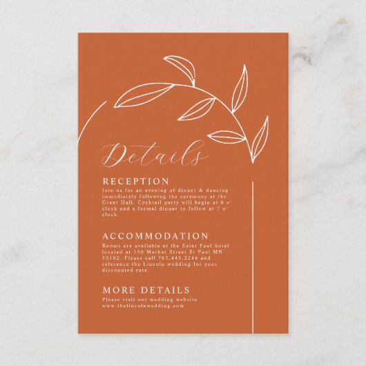 Verbrandde Oranje bruiloft - Enclosure Card Informatiekaartje (Voorkant)