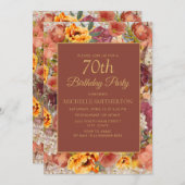 Verbrandde Oranje Cream Rust Floral 70e verjaardag Kaart (Voorkant / Achterkant)