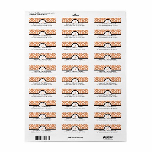 Verbrandde Oranje Damask Wedding Monogram Labels (Full Sheet)
