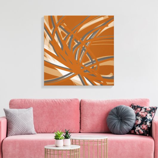 Verbrandde Oranje en grijze Abstracte inktlinten Canvas Afdruk (Insitu (Woonkamer))
