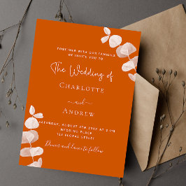 Verbrandde oranje eucalyptusbruiloft kaart