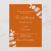 Verbrandde oranje eucalyptusbruiloft uitnodiging briefkaart (Voorkant)