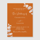 Verbrandde oranje eucalyptusluxebruiloft magnetische uitnodiging (Voorkant)