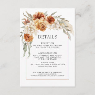 Verbrandde Oranje Floral Boho Wedding-kaart Informatiekaartje