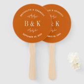 Verbrandde Oranje Floral Botanical Wedding Couple  Handwaaier (Voorkant en achterkant)