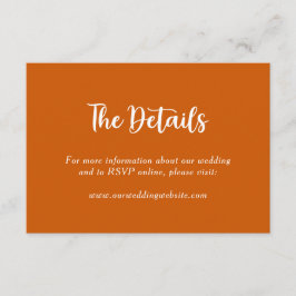 Verbrandde Oranje Floral Botanical Wedding Couple  Informatiekaartje