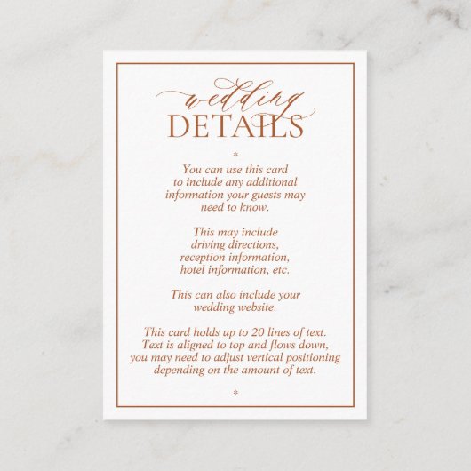 Verbrandde Oranje Floral Crest Monogram Weddenscha Informatiekaartje (Achterkant)