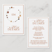 Verbrandde Oranje Floral Crest Monogram Weddenscha Informatiekaartje (Voorkant / Achterkant)