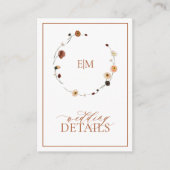 Verbrandde Oranje Floral Crest Monogram Weddenscha Informatiekaartje (Voorkant)