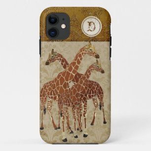 Verbrandde Oranje Giraffes Gold Damask iPhone Case