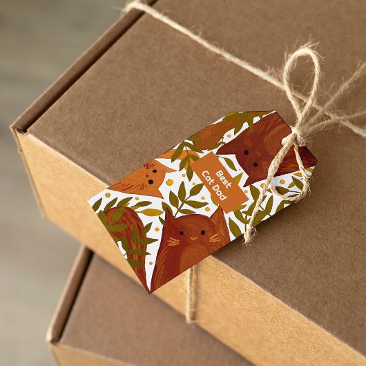 Verbrandde oranje kat en bijlen Beste kattenvader Cadeaulabel