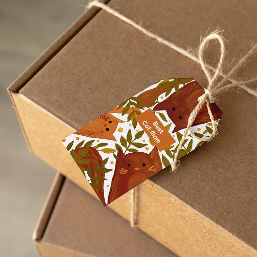 Verbrandde oranje kat en bijt Beste kattenmoeder Cadeaulabel