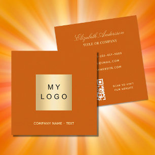 Verbrandde oranje logo QR-codenummer Vierkante Visitekaartje
