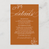 Verbrandde Oranje minimale lebbencode QR-bruilofts Informatiekaartje (Voorkant)