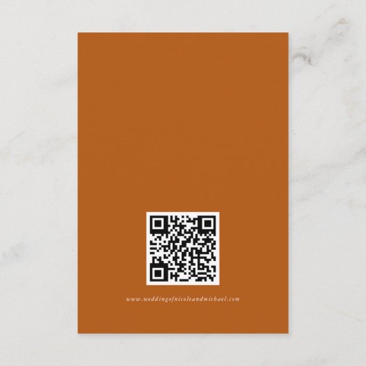 Verbrandde Oranje minimale lebbencode QR-bruilofts Informatiekaartje (Achterkant)