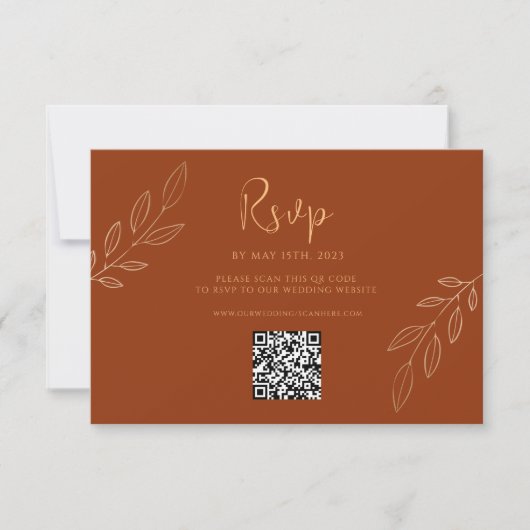 Verbrandde Oranje moderne Boho Wedding RSVP QR Cod (Voorkant)