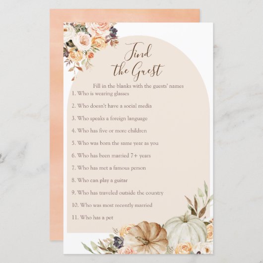 Verbrandde Oranje pompoen Rustic Zoek het gastspel (Voorkant / Achterkant)