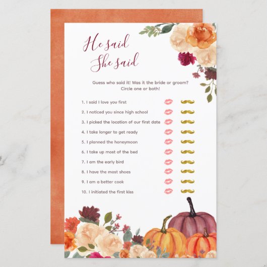 Verbrandde oranje pompoen zei dat ze Kaart zei (Voorkant / Achterkant)