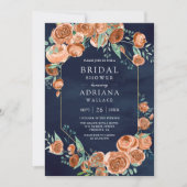 Verbrandde Oranje Rozen Floral Navy Blue Vrijgezel Kaart (Voorkant)