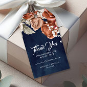 Verbrandde Oranje Rozen Terracotta Floral Navy Wed Cadeaulabel