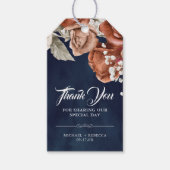 Verbrandde Oranje Rozen Terracotta Floral Navy Wed Cadeaulabel (Voorkant)