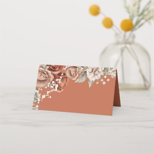 Verbrandde Oranje Rozen Terracotta Floral Navy Wed Plaatskaartje (Achterkant)
