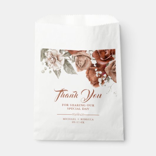 Verbrandde Oranje Rozen Terracotta Floral Wedding Bedankzakje (Voorkant)